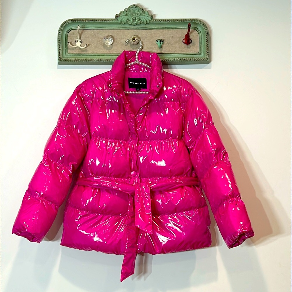 Who what wear majestic hot pink puffer belted bubble jacket quilted women small